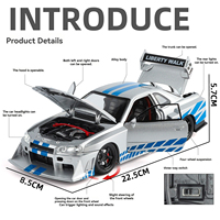 Voitures miniatures en métal 1:24, modèle Nissan GTR R34 Jada avec portes ouvrantes, collection décorative, voiture miniature en métal
