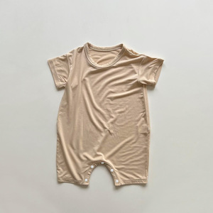 Venta directa de fábrica nuevo verano niños Color sólido ropa de bebé Modal suave Color sólido cuello redondo fino mameluco de una pieza - Product Image 3
