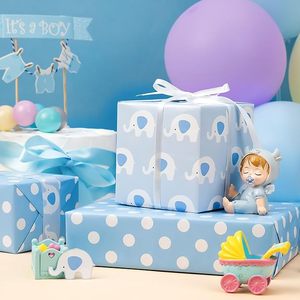 Baby Shower Wrapping <b>Paper</b> Cute Daily <b>Blue</b> Double-sided Small Elephant Gift Wrapping <b>Paper</b> for boys - Product Image 1