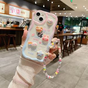 Coque de téléphone pour <span class=keywords><strong>iPhone</strong></span> XSMAX/16, TPU antichoc, motif <span class=keywords><strong>mignon</strong></span> d'ours et de lapin, vague tridimensionnelle, avec poignée - Product Image 4