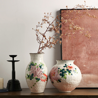 Vas Keramik Bertekstur TONFO Vintage Motif Bunga Peony Pink untuk Dekorasi Rumah Vas Meja Porselen Gaya Cina yang Elegan