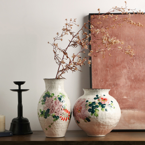Jarrón de Cerámica Texturizada TONFO, Florero Vintage con Diseño de Peonía <span class=keywords><strong>Rosa</strong></span>, para Decoración del Hogar, Elegante Jarrón de Porcelana Estilo Chino para Mesa - Product Image 1