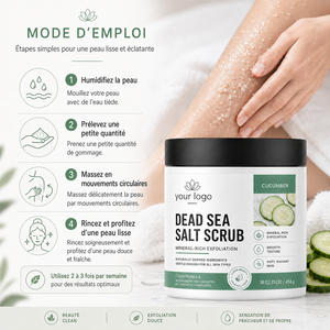 Gommage Corporel Exfoliant SPA Marque Blanche à l'Extrait Naturel Biologique de Concombre et Sel de la Mer Morte pour Améliorer la Texture, Redonner Éclat et Atténuer la Peau Terne et Rugueuse - Product Image 6
