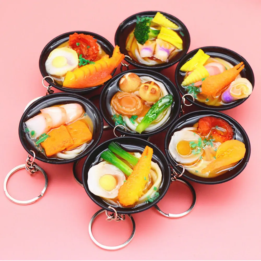 Artificial PVC Keychain Cute Bowl Noodles custom food key chain charms
