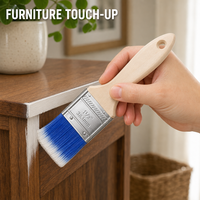 Pinceau plat durable de 1,5 pouce à poils synthétiques, manche en bois dégradé bleu-blanc, virole argentée, pinceau de précision pour les coins