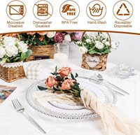 Platos de Plástico Transparente con Borde de Cuentas Plateadas de 13 Pulgadas, Platos Reutilizables para Decoración de Mesa en Bodas, Banquetes y Fiestas de Cumpleaños