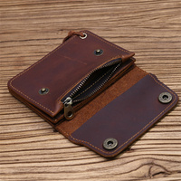 Dompet Kartu Kulit dengan Ritsleting untuk Pria Wanita Dompet Vintage Minimalis Kulit Asli Tempat Kartu Kredit Bisnis Pria