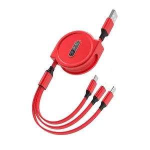 Hot sell retractable 3 in 1 fast charging type-c micro usb cable 120CM 3A TPE flat multi charger cable