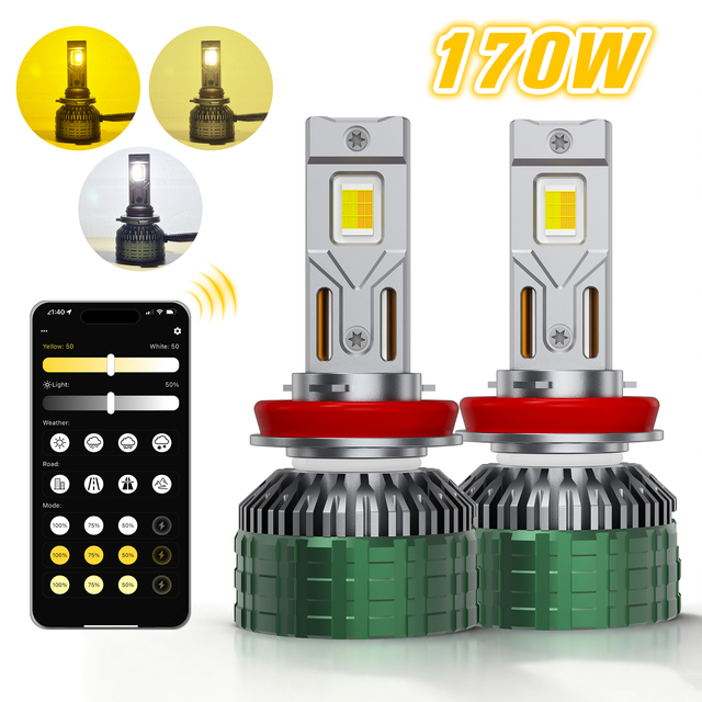 170W Smart App Controlled Car Light 6500K LED Headlight bluetooth H11 9005 9006 H7 H4 with Phone App Switchback Led Headlight