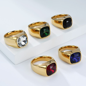 Unisex Geometric Glass Gemstone <b>Ring</b> Bezel Setting <b>Titanium</b> Steel Index Finger <b>Ring</b> Gift Jewelry - Product Image 2