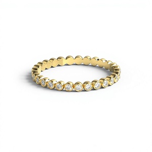 18K Gold plated Bezel Set Diamond <b>Wedding</b> Band Round Cut Full Eternity Ring <b>Bubble</b> Scalloped Stackable Matching Band Jewelry - Product Image 1