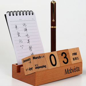 Calendario <span class=keywords><strong>perpetuo</strong></span> de madera creativo con soporte para teléfono móvil para mesa, oficina, regalo, decoración, exhibición de promoción - Product Image 2