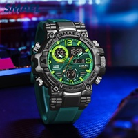 Montre-bracelet numérique LED sportive SMAEL 8110 avec chronographe, chronomètre, luminescence, résistance à l'eau 50 bars, alarme, bracelet en caoutchouc, boîtier en alliage pour homme