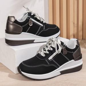 Sneakers Casual da Donna <span class=keywords><strong>con</strong></span> Rialzo, Allacciatura, Versatili, Taglie Grandi, <span class=keywords><strong>Scarpe</strong></span> <span class=keywords><strong>con</strong></span> <span class=keywords><strong>Zeppa</strong></span> e Suola Spessa - Product Image 1