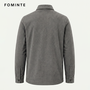 Veste en polaire <span class=keywords><strong>sherpa</strong></span> grise pour <span class=keywords><strong>homme</strong></span> avec logo personnalisé, épaisse, pour le travail en extérieur, chemise-veste boutonnée, grande taille, <span class=keywords><strong>surchemise</strong></span> - Product Image 3