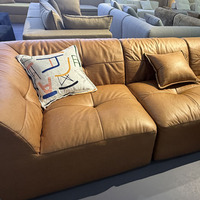 Canapé d'angle modulable en similicuir marron surdimensionné, à assise profonde, compressé sous vide, pour salon de villa
