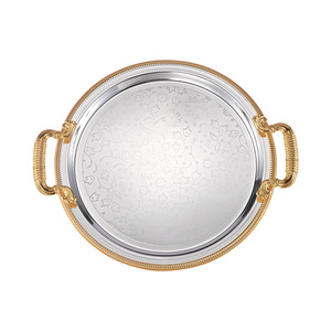 Luxury Serving Tray Set with <b>Gold</b> Handles & Braided <b>Rim</b>, Decorative Round Serving <b>Platter</b> for Home, Hotel, Wedding Decor - Product Image 4