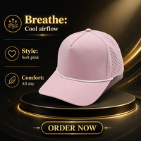 Casquette de baseball rose à 5 panneaux avec sangle latérale en maille perforée, casquette réglable pour le sport et les activités de plein air