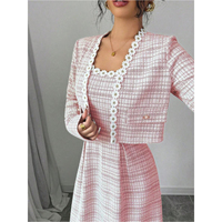 Ensemble tailleur élégant deux pièces en tweed automnal et jupe à détails en dentelle, directement de l'usine, personnalisable avec marque privée, haute qualité