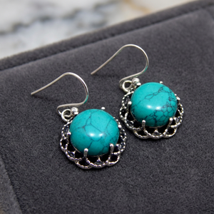 Magnificent Turquoise 925 Sterling <b>Silver</b> <b>Drop</b> <b>Earrings</b> Cute Cross-Shaped Religious Engagement Wedding Party Accessory Gift - Product Image 3