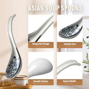 Cucharas de Sopa de Cerámica China, Cucharas de Porcelana para Degustación Asiática, Juego de Cucharas para Ramen, Dumplings, Arroz y Fideos - Product Image 2