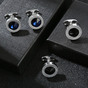 Fabricante de moda de lujo circón gemelos camisa manga botón azul negro cristal gemelos hombres gemelos para hombres - Product Image 1