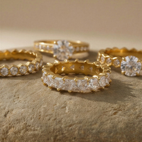 XY 7021 Trendiger 18K Vergoldeter Unregelmäßiger Geometrischer Zirkonia Edelstahl Ring in Verschiedenen Größen für Hochzeiten