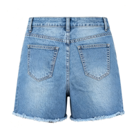 Shorts en jean taille haute pour femme, à ourlet effiloché, coupe mi-cuisse, en denim extensible, été, vente en gros