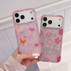 Gilded Glitter Butterfly Ombre Mobile Phone case for iPhone 17 16 15 <b>Pro</b> Max Flower IMD Gradient Rainbow PC Crystal back Cover - Product Image 2