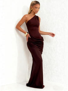 Vestido de noche formal maxi de satén fruncido con un solo hombro y diseño de sirena, y agente de compras FTS 1688 China con baja comisión - Product Image 3