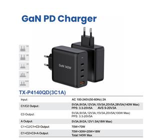 מטעני טלפון נייד של Tommox, מטען מהיר למחשב נייד, טעינה מהירה לטלפון סלולרי, GaN PD 100W 140W, טעינה מהירה סופר ניידת 140W, מתאם טעינה חכם - Product Image 4