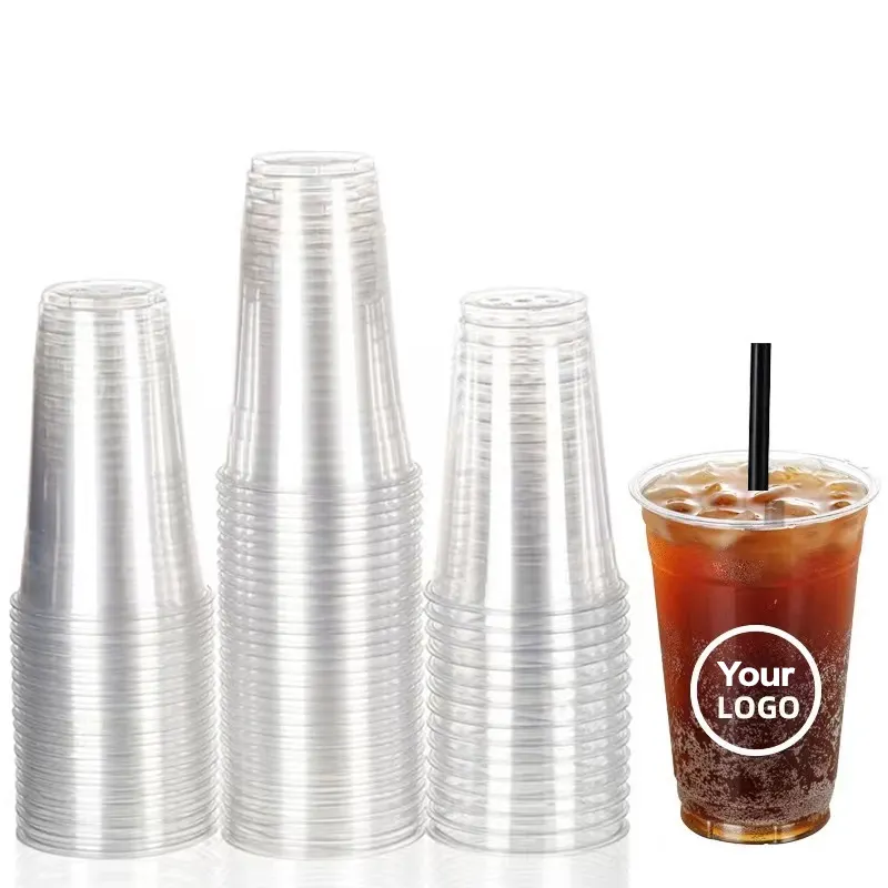 LOGO personalizzato stampa tazza di plastica usa e getta caffè freddo tazza PET PP basso MOQ con coperchi cannucce