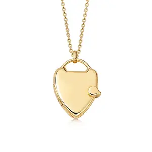 Custom Engraved Logo 18K Gold Plated Memorial Photo Frame Biography Heart Locket Pendant Necklace