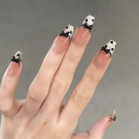 Nouveauté 2026 : Faux ongles à presser en ABS, courts, forme amande, noirs, style Citrouille Halloween Gothique Sinistre, confortables et à ajustement naturel, avec support pour échantillonnage rapide