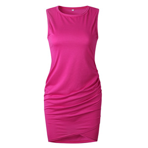 Vestido de playa informal de verano 2024 para mujer, cuello redondo, corto, sin mangas, para fiesta, Club, plisado, ajustado, vestidos camiseros - Product Image 2