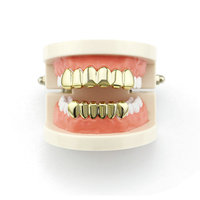 Qushine Grillz pour dents supérieures et inférieures, plaqué or véritable, style crocs de vampire, tendance Hip-Hop, pour femmes et hommes, cadeau