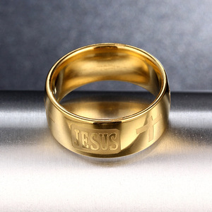 Anello a Croce in Acciaio Inossidabile Placcato Oro per Uomo, Stile Semplice e Versatile, Unisex, Religioso/Totemico, per Matrimonio, Popolare in Europa e USA - Product Image 4