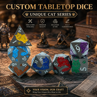 Ensemble de 7 dés polyédriques en métal noir, style chat arc-en-ciel, pour D&D, RPG, jeux de rôle, bar, fête, jeu de table, Dungeons and Dragons