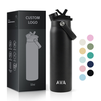 Bouteille d'eau isotherme en acier inoxydable de 32 oz, à double paroi sous vide, anti-fuite, sans BPA, pour le sport, avec couvercle à paille 2-en-1