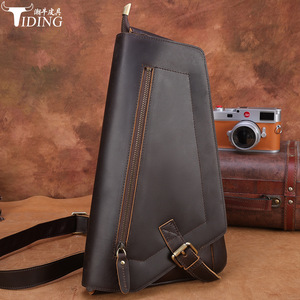 Tiding Men's Chest <b>Bag</b> Genuine Leather Dark Brown Crossbody <b>Bag</b> Durable Spring 2025 - Product Image 1
