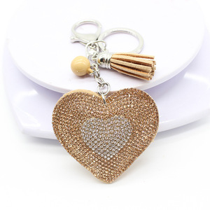 Fashion Rhinestone Color Bag Gemstone Heart Keychain Accessories Crystal Heart Keychain with Tassel
