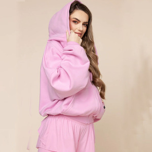 Sweats à capuche zippés personnalisés pour femmes Streetwear lourd Sweats à capuche courts en coton blanc uni avec fermeture éclair et épaules tombantes - Product Image 2