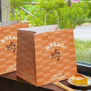 Customizable Eco-Friendly Kraft Paper Baking Tote <b>Bag</b> for <b>Cake</b> Shop Food Dessert Bread Takeaway Packaging - Product Image 6