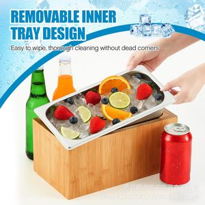 Wooden Ice <b>Bucket</b> Rectangle Detachable Tray Party Beverage Cooler Outdoor Use - Product Image 1