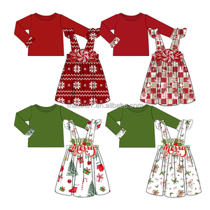 Vêtements filles appliques <span class=keywords><strong>de</strong></span> Noël haut pour fille ensemble <span class=keywords><strong>de</strong></span> robes à bretelles à carreaux haut et robe dos nu tenues 2 pièces pour filles - Product Image 2
