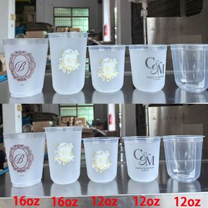 Vaso de Plástico Transparente Esmerilado en Forma de U para Té de Burbujas, 12oz, 16oz, 9oz, 300ml, para Tiendas de Té con Leche, Monograma Negro, Venta al por Mayor - Product Image 2