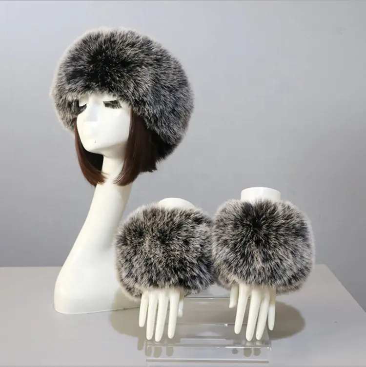 Hoed Manchet Tweedelige Winter Warme Faux Fur Lege Top Hat Vossenbont Manchet Fashion Beanie Vrouw