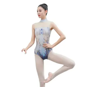 2024热卖训练舞蹈紧身衣女式芭蕾舞紧身衣短袖数码印花成人舞台和舞蹈服装5件