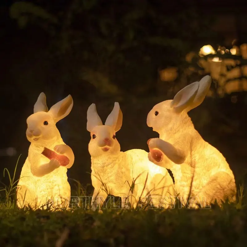 Lámpara 3D con escultura de zanahoria y conejo de fibra de vidrio, adornos con motivos de animales, luces de alta calidad para decoración de vacaciones de Pascuas al aire libre