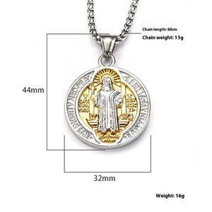 Collar con Colgante de Medalla de San Benito en Acero Inoxidable, Joyería Religiosa Cristiana, Cadena de Moda, Diseño Personalizado, Regalo para Hombres y Mujeres - Product Image 2